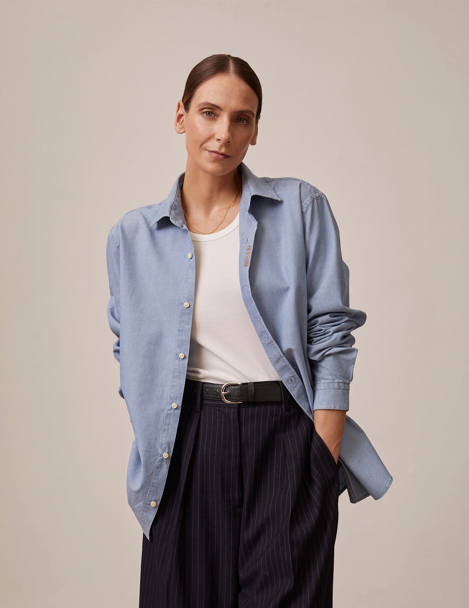 Chemise mixte "Je t'aime" bleu - Chambray - Col Figaret#5