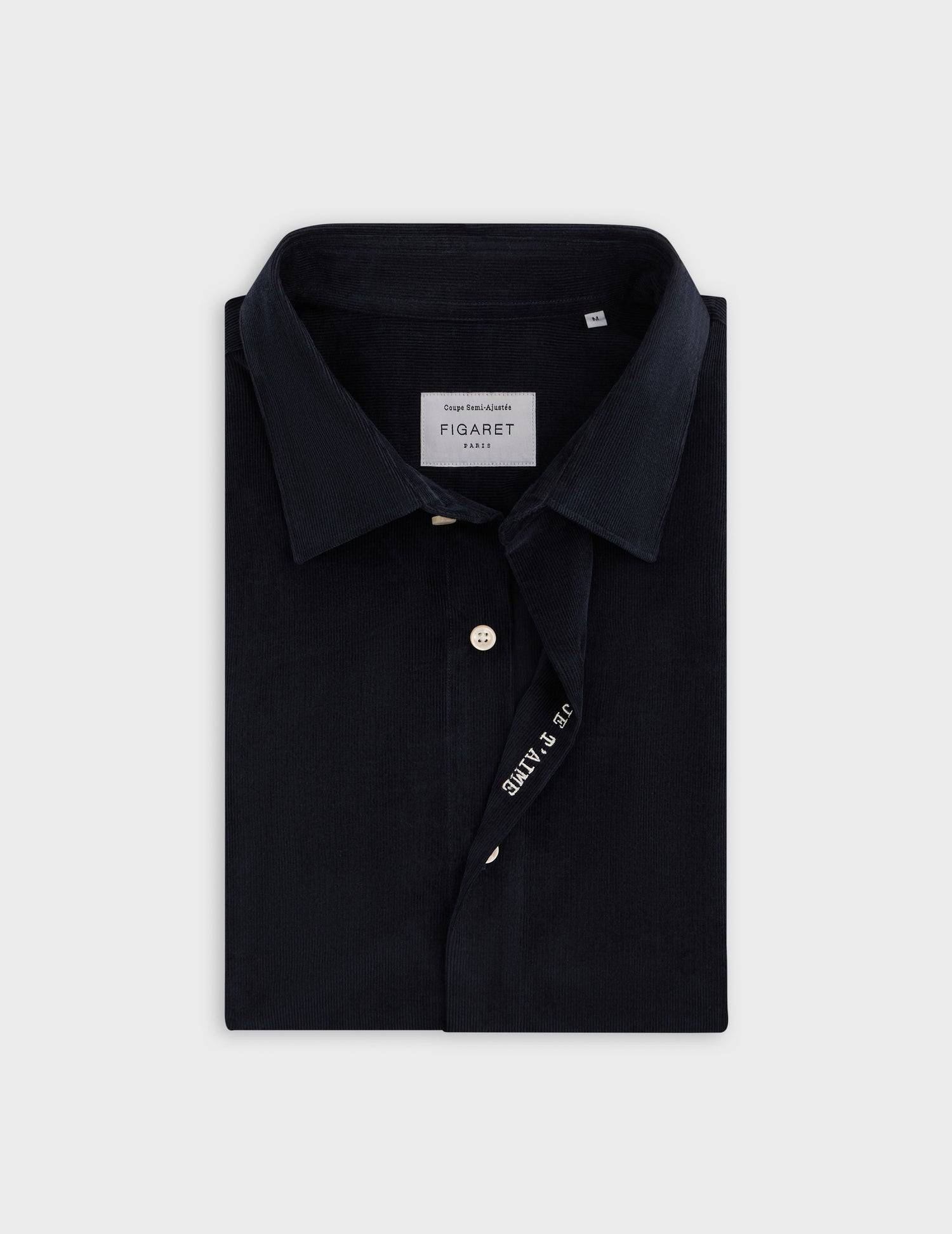 Chemise mixte "Je t'aime" marine - Velours - Col Figaret#7