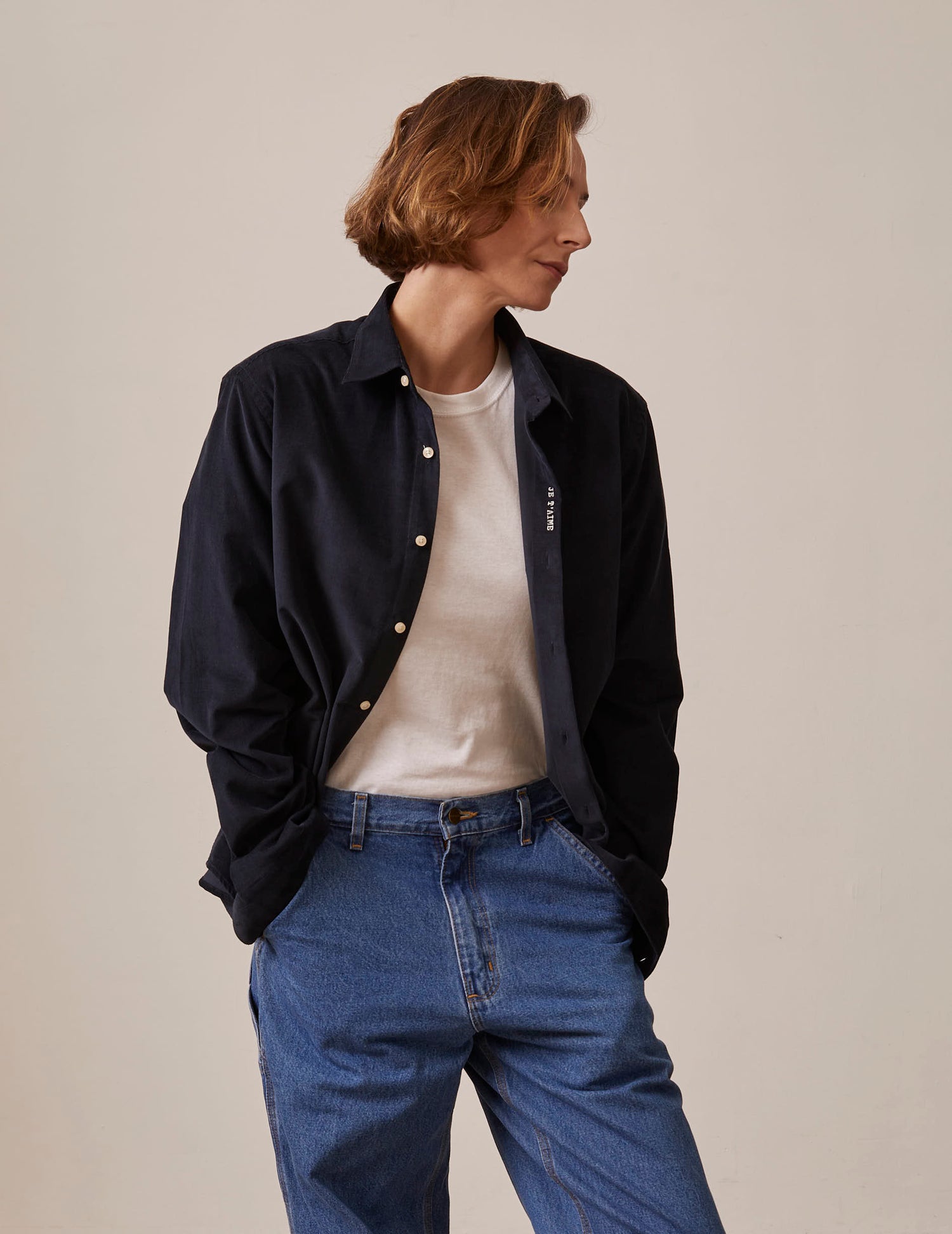 Chemise mixte "Je t'aime" marine - Velours - Col Figaret#3