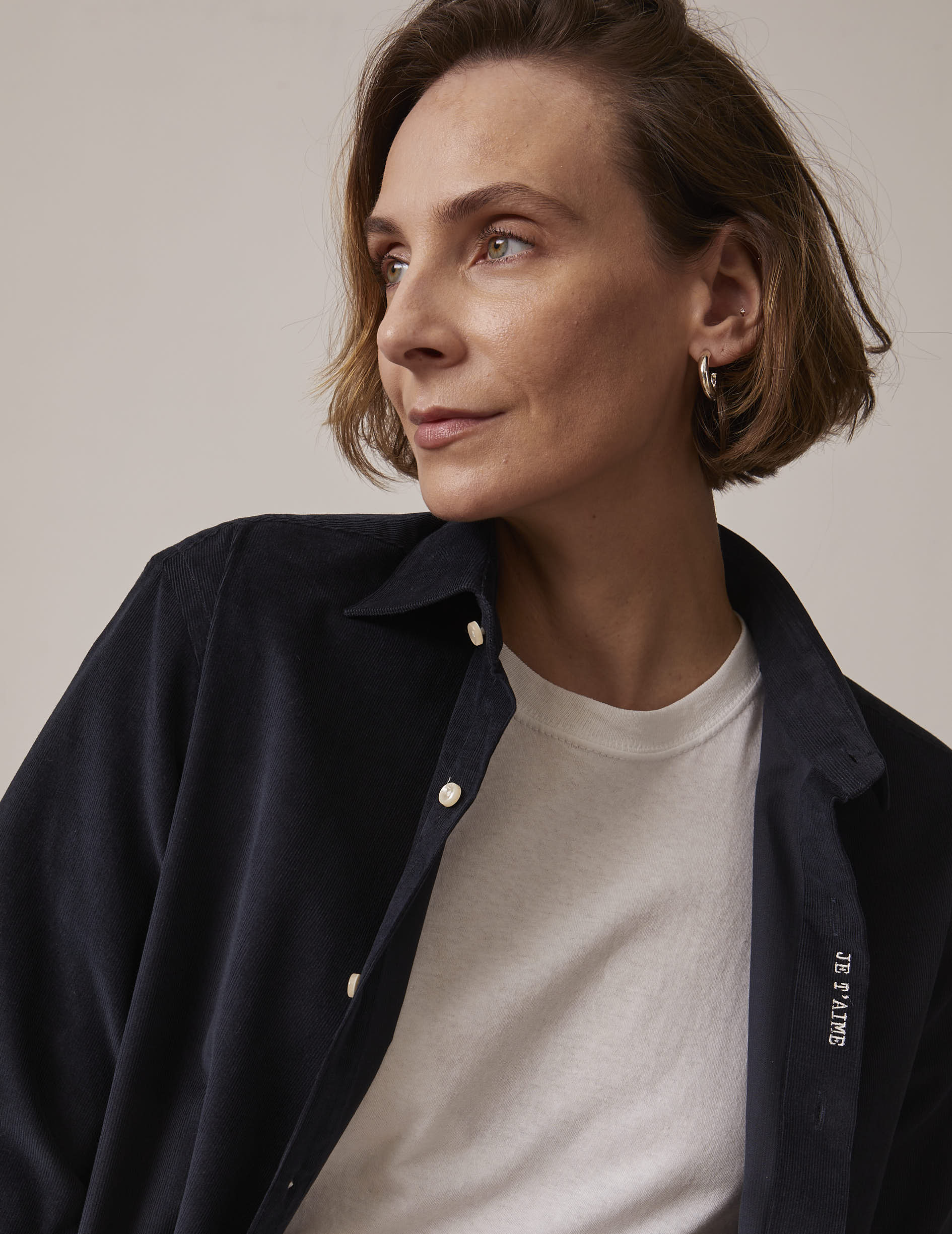 Chemise mixte "Je t'aime" marine - Velours - Col Figaret