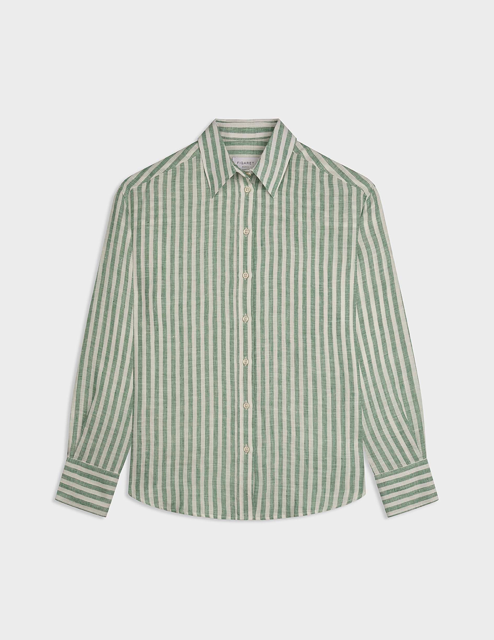 Chemise Ambre en lin rayée verte