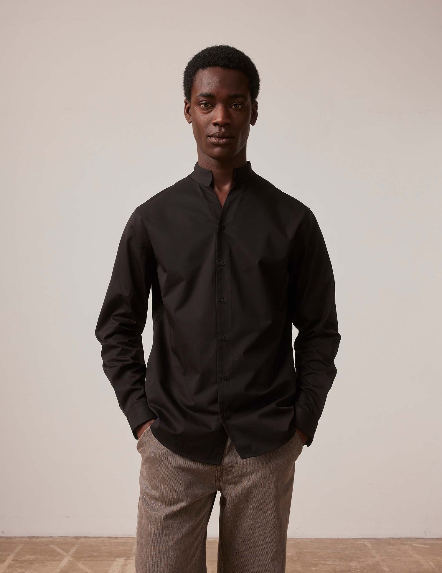 Chemise Carl noire - Twill - Col Droit ouvert