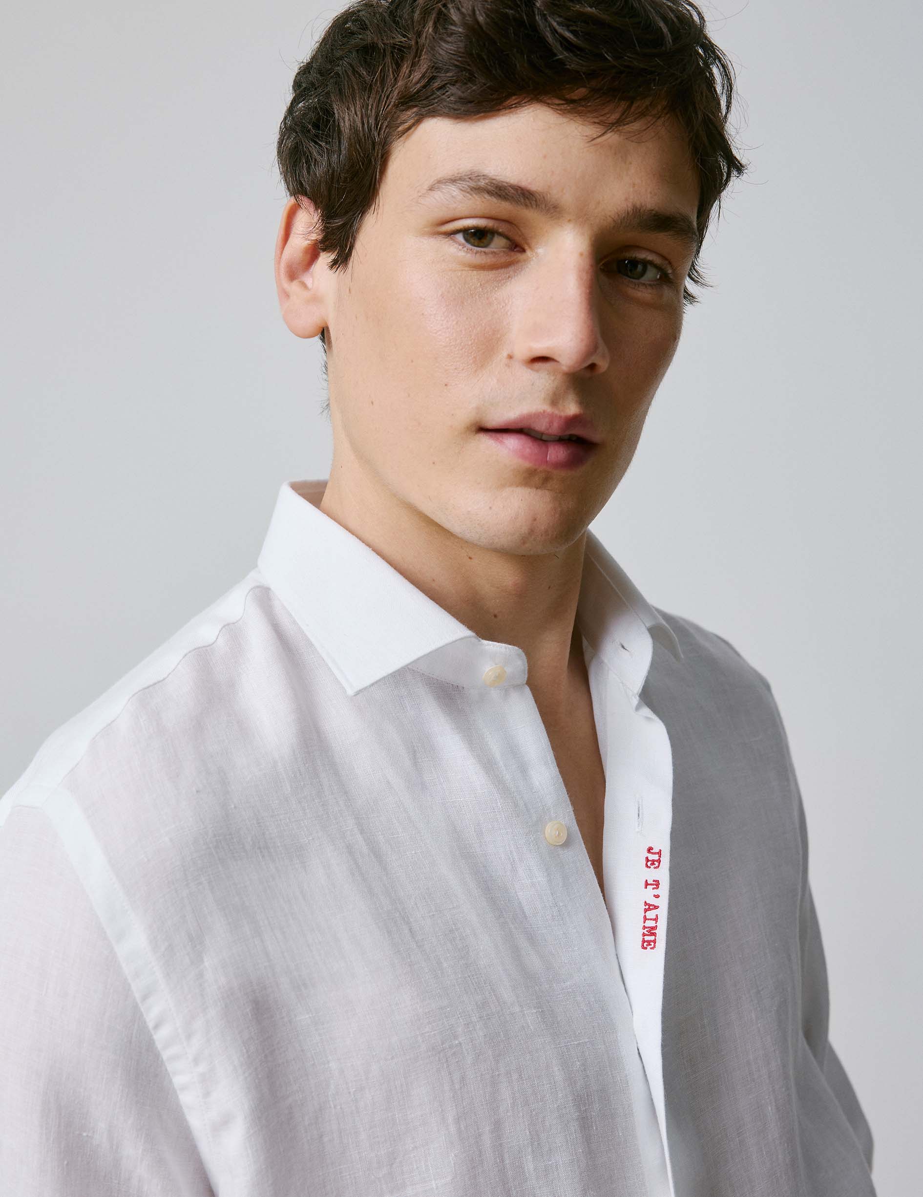Chemise mixte "Je t'aime" en lin blanc