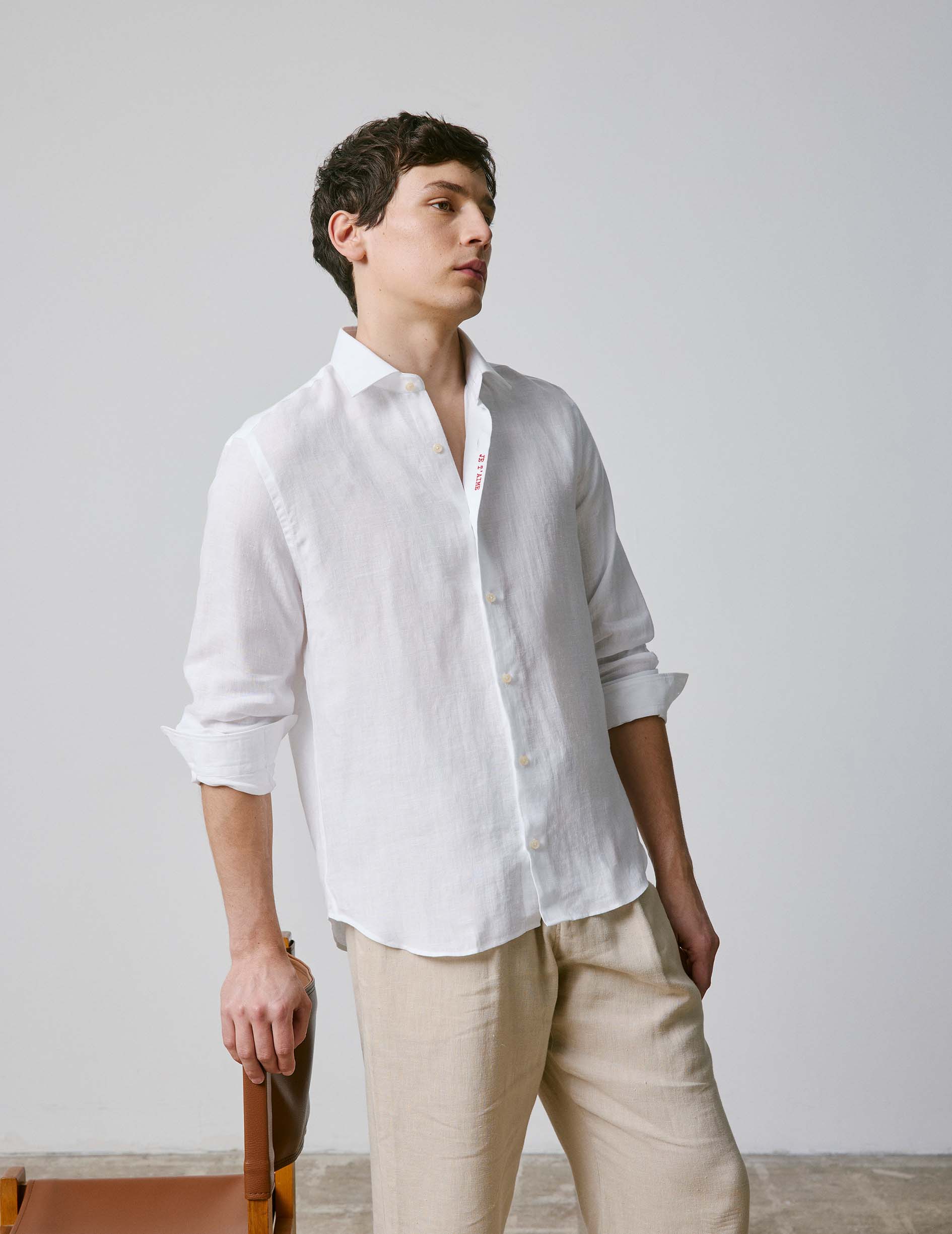 Chemise mixte "Je t'aime" en lin blanc - Lin - Col Figaret