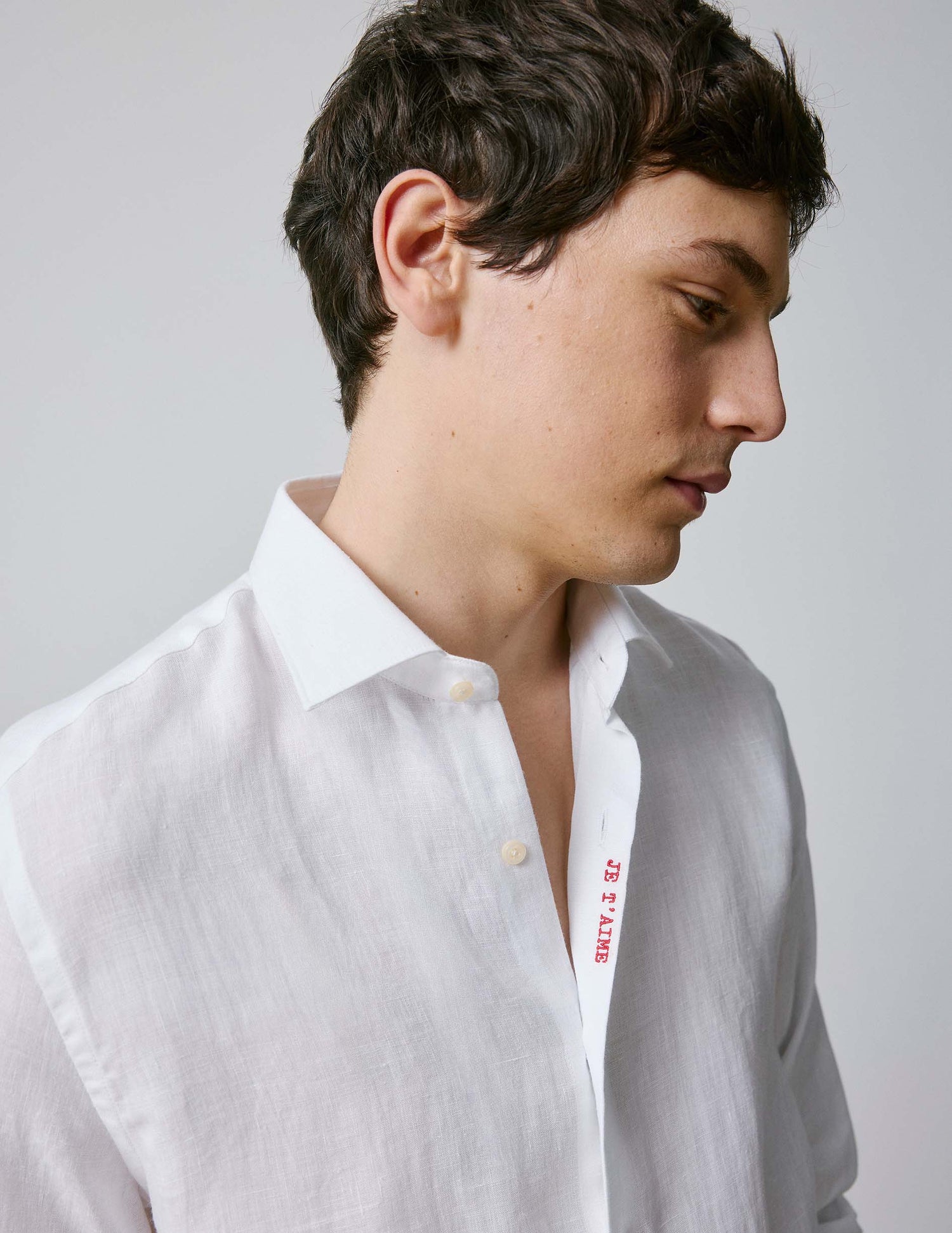 Chemise mixte "Je t'aime" en lin blanc - Lin - Col Figaret#7
