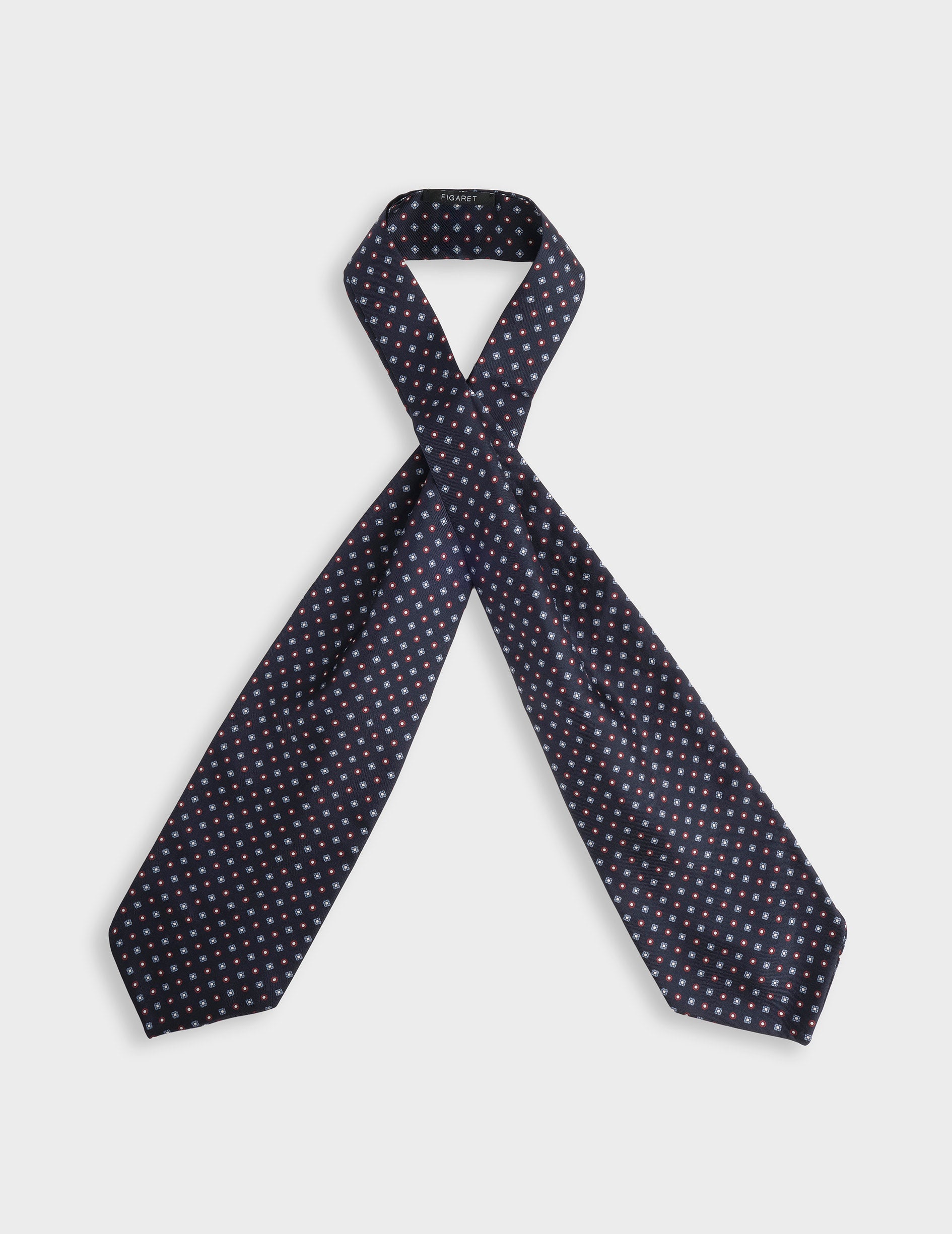 Navy printed silk twill ascot