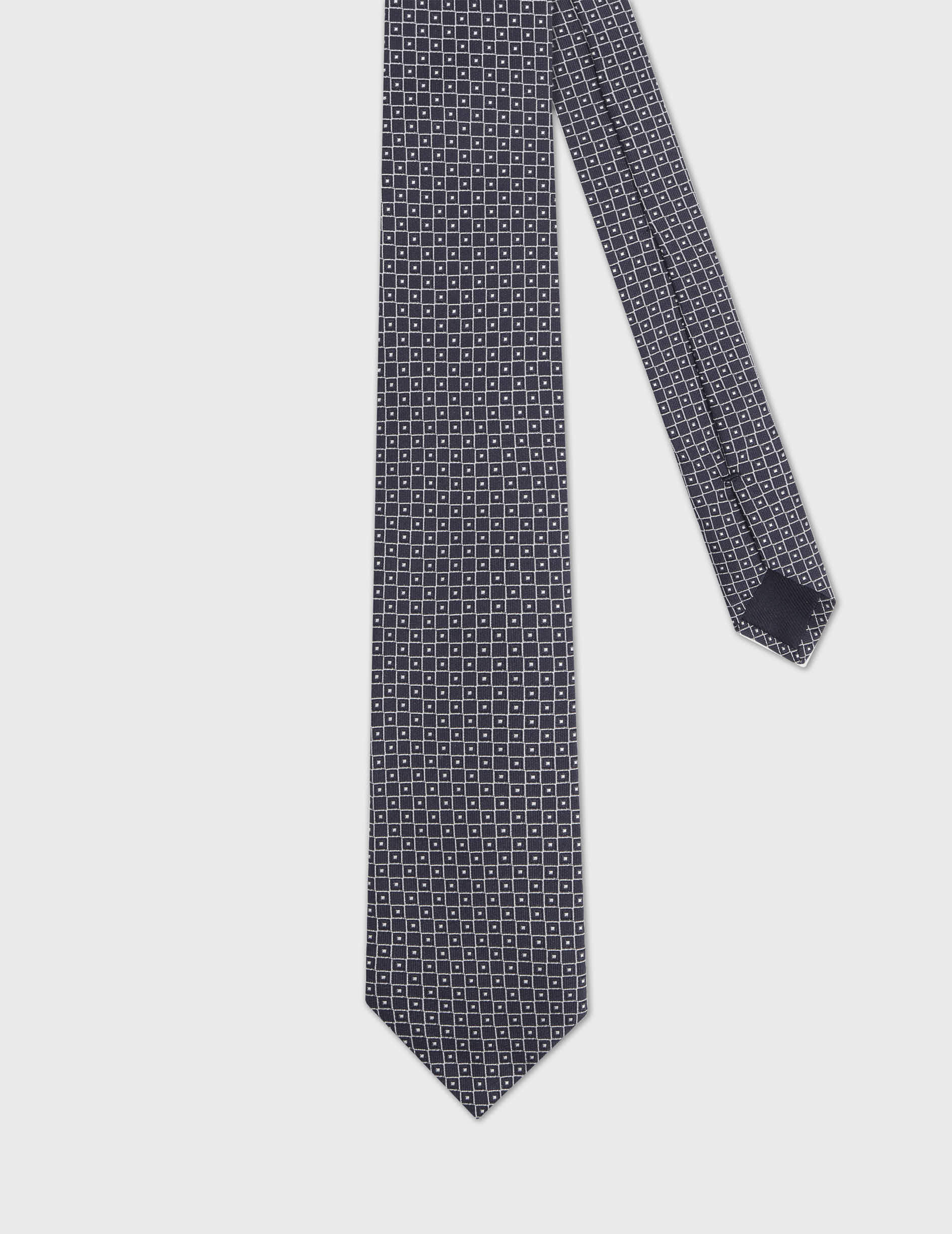 Navy checked jacquard tie
