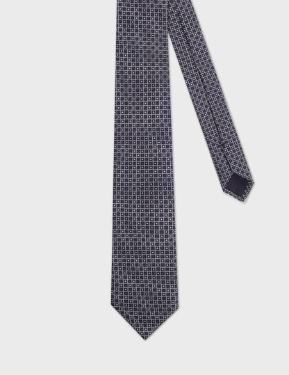 Navy checked jacquard tie