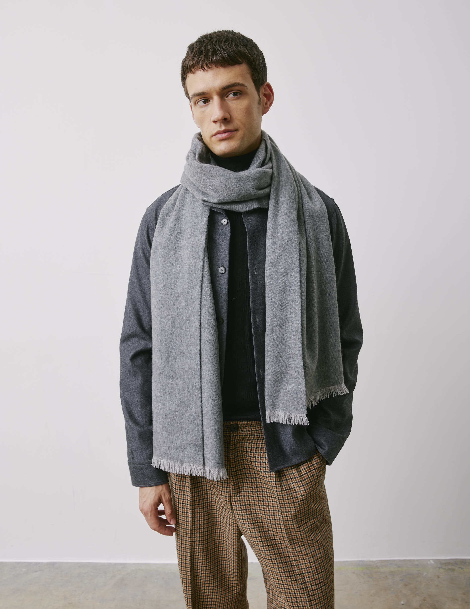 Gray herringbone wool scarf