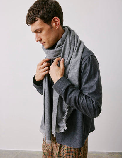 Gray herringbone wool scarf