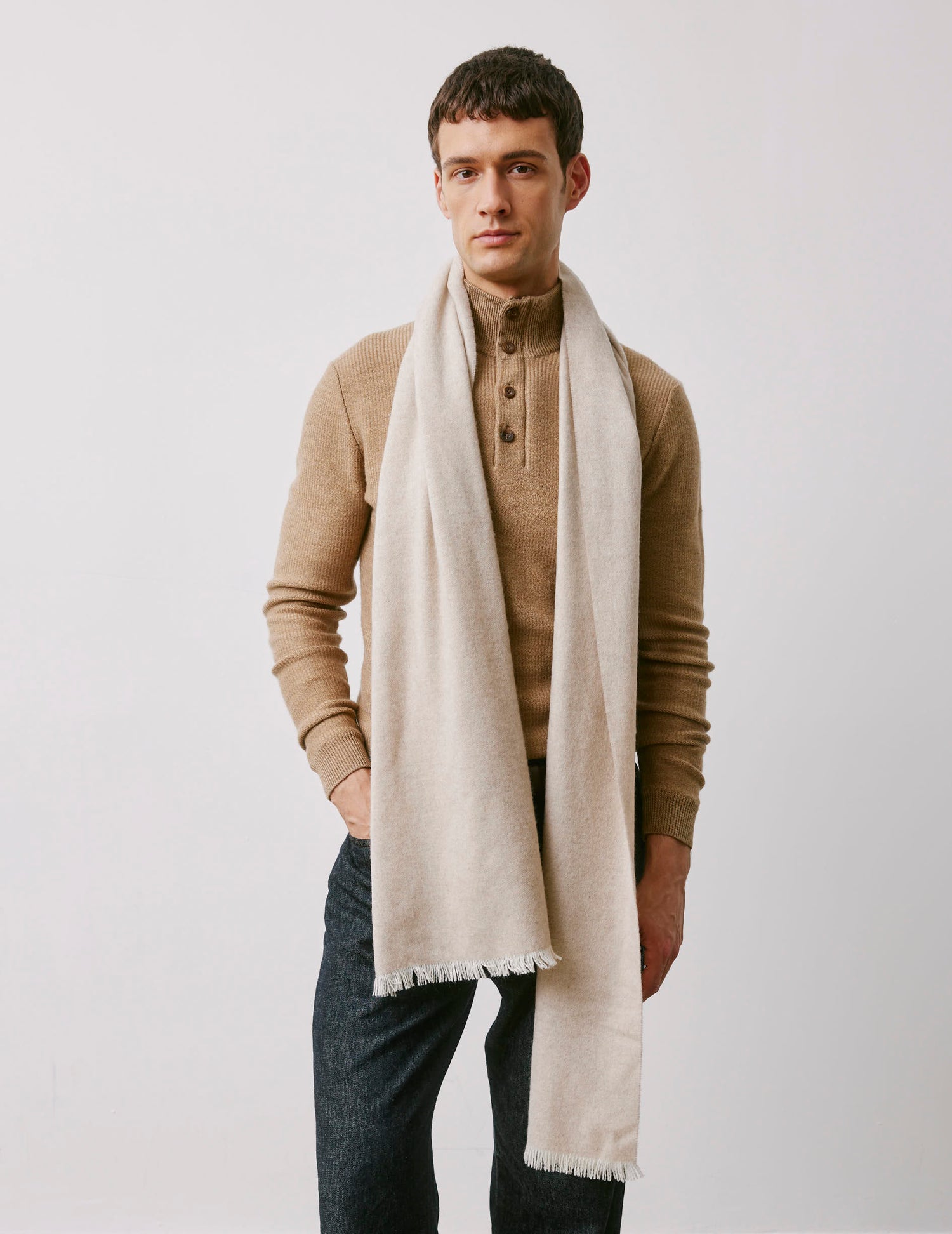 Echarpe en twill de laine beige