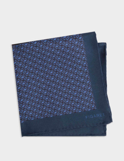 Navy patterned silk twill handkerchief