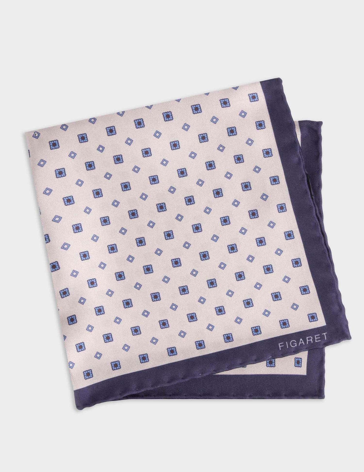 Pochette en twill de soie à motifs carrés bleus