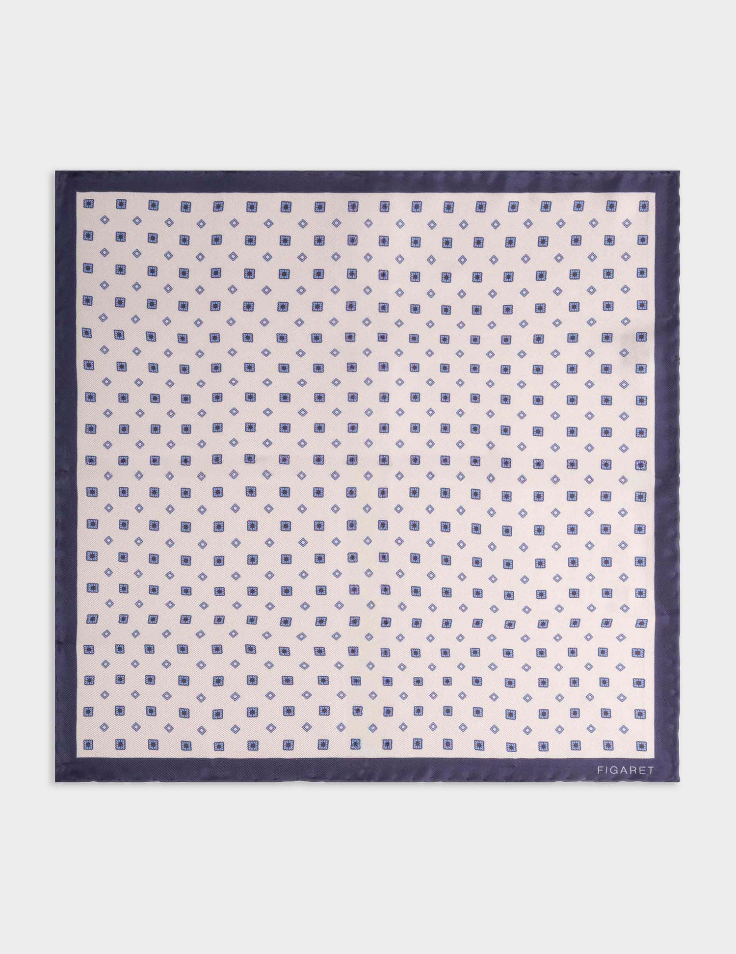 Pochette en twill de soie à motifs carrés bleus