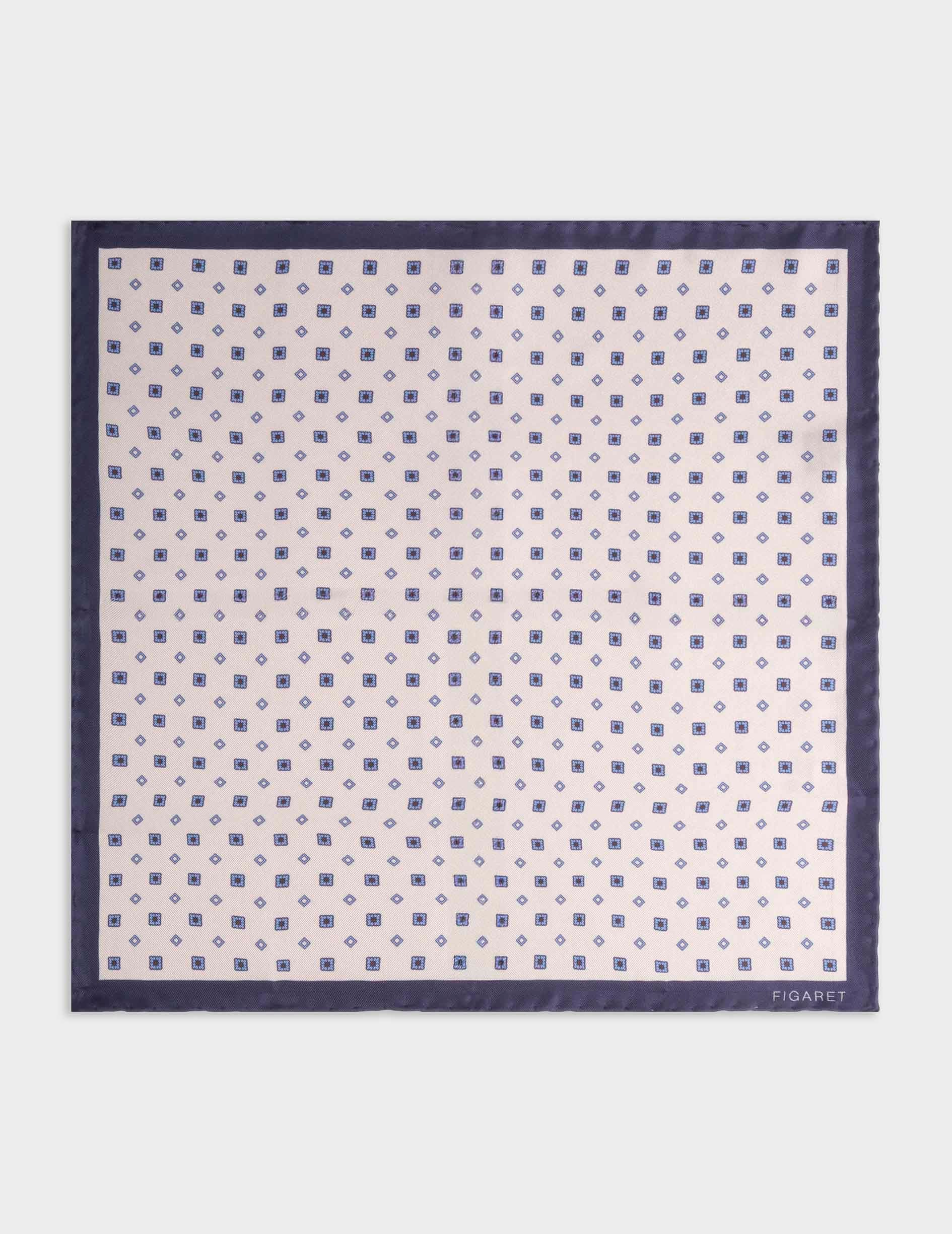 Pochette en twill de soie à motifs carrés bleus