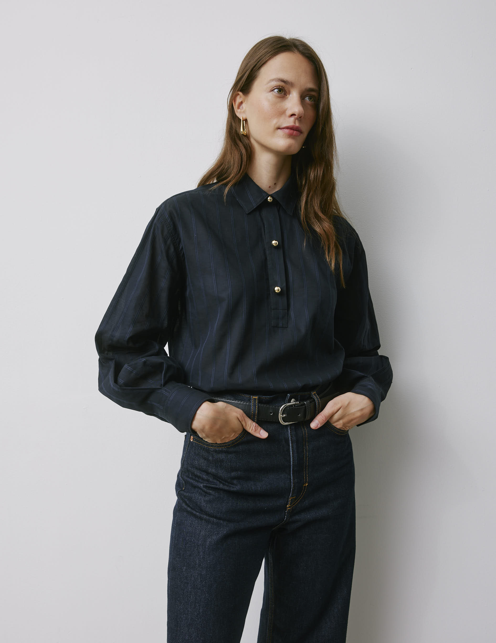 Ortensia navy striped blouse