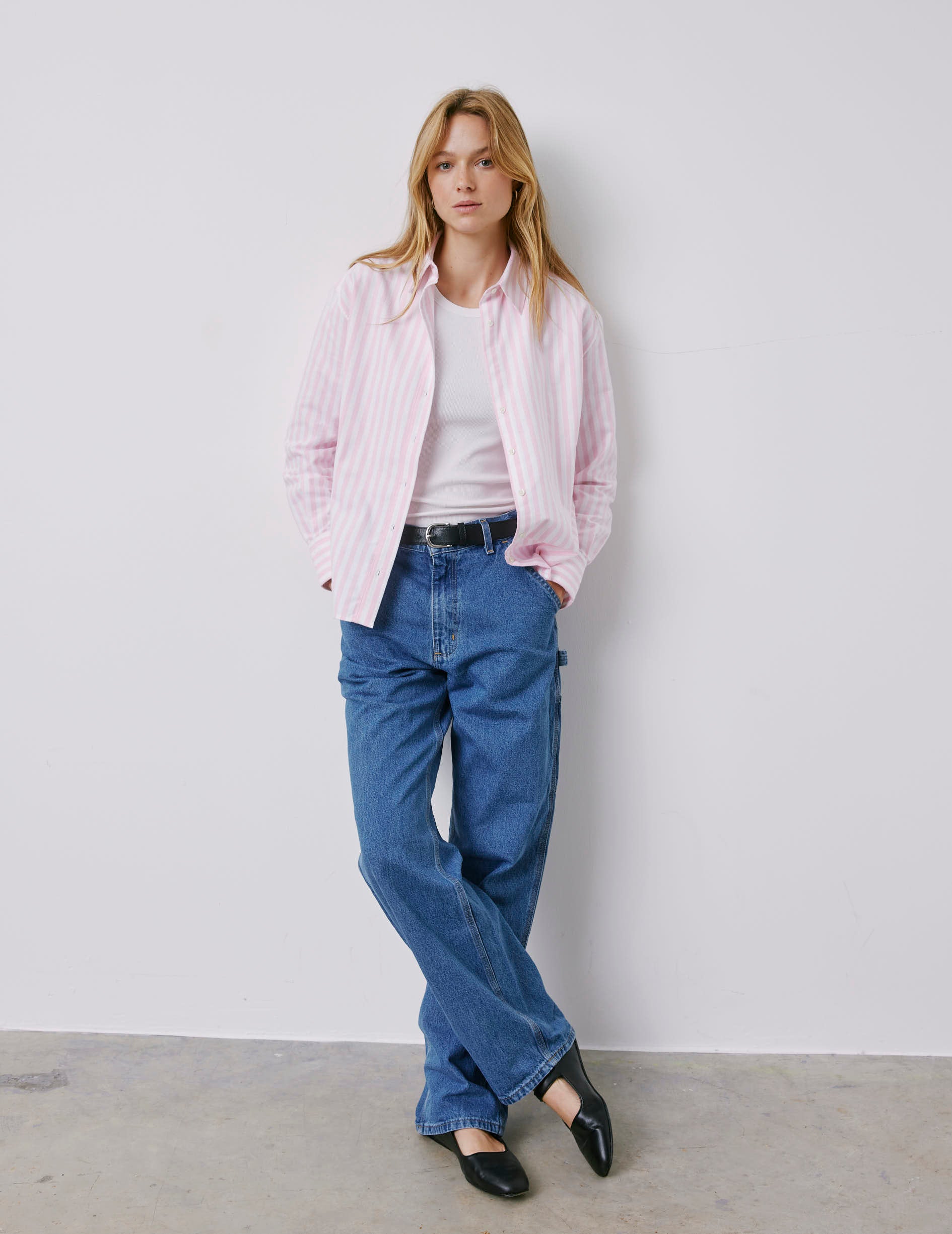 Chemise Ambre rayée rose - Oxford gratté - Col Chemise