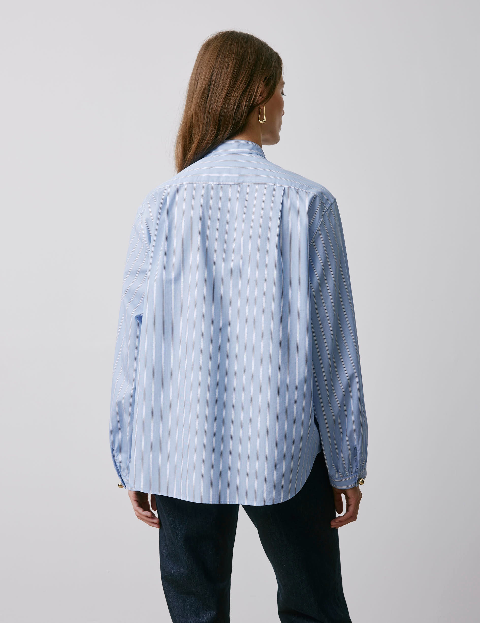 Chemise Carla rayée bleue - Fil-à-fil - Col Officier