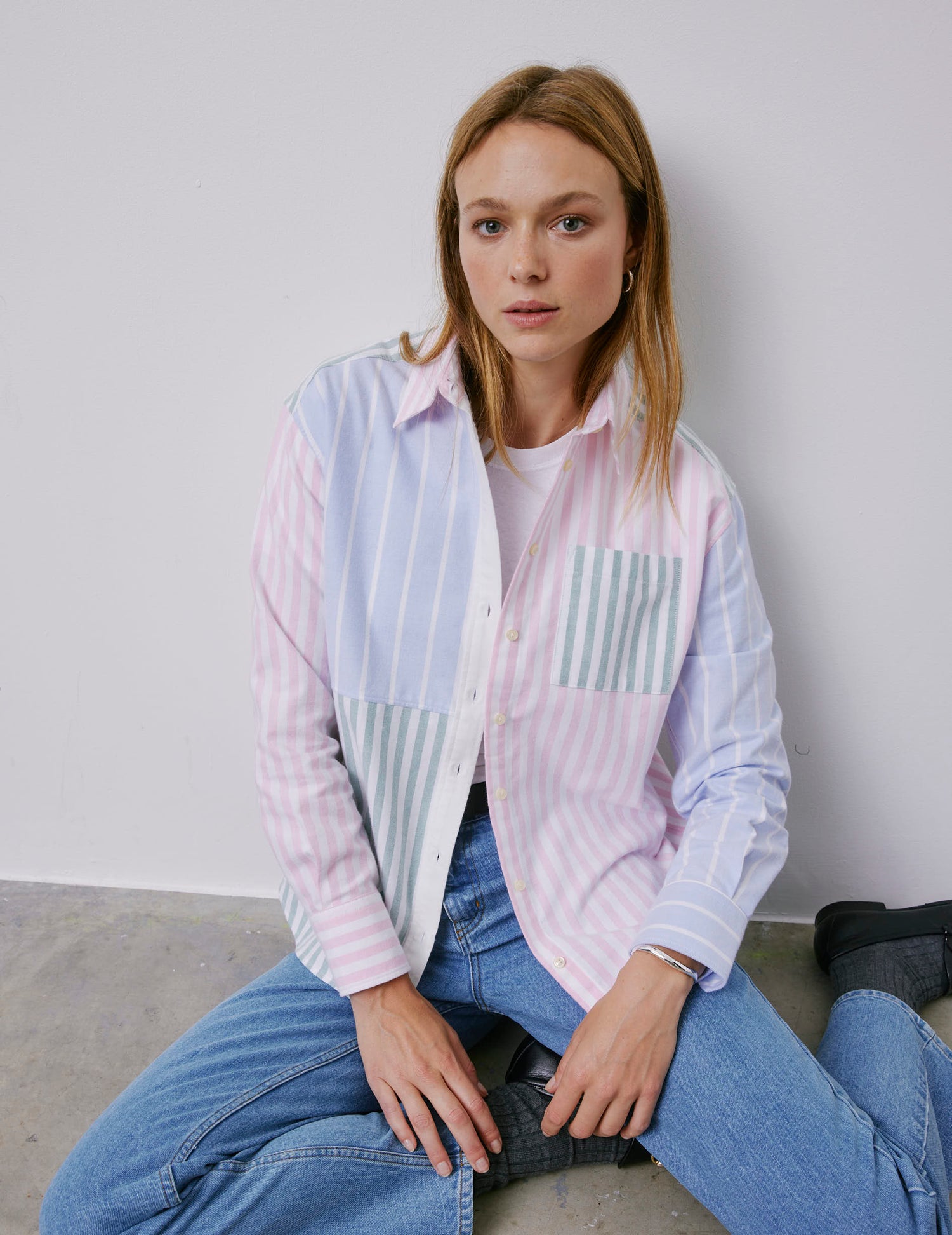 Fun shirt Charlotte rayée rose - Oxford gratté - Col Chemise