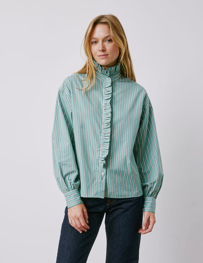 Greta sage-green striped shirt