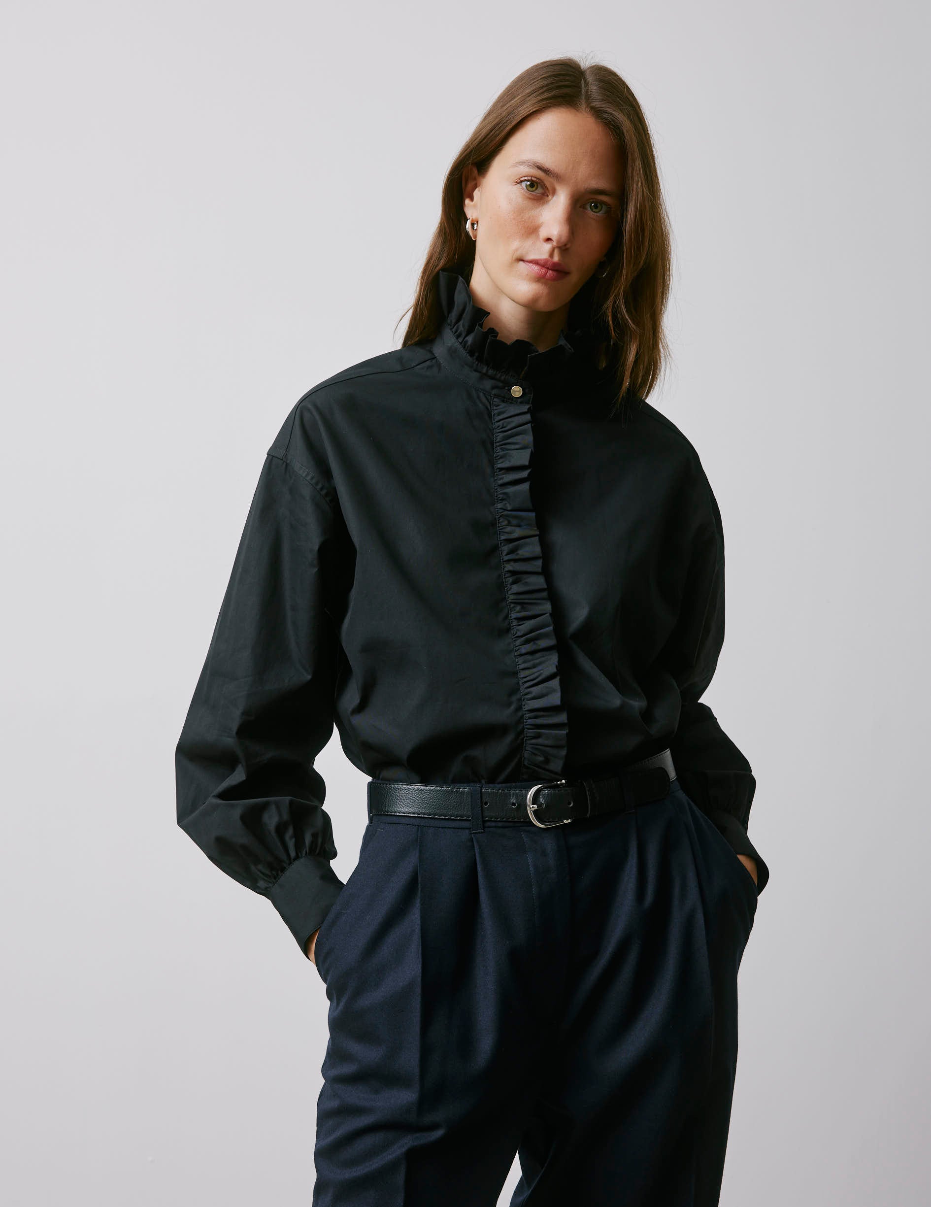 Greta black shirt - Poplin - Victorian Collar