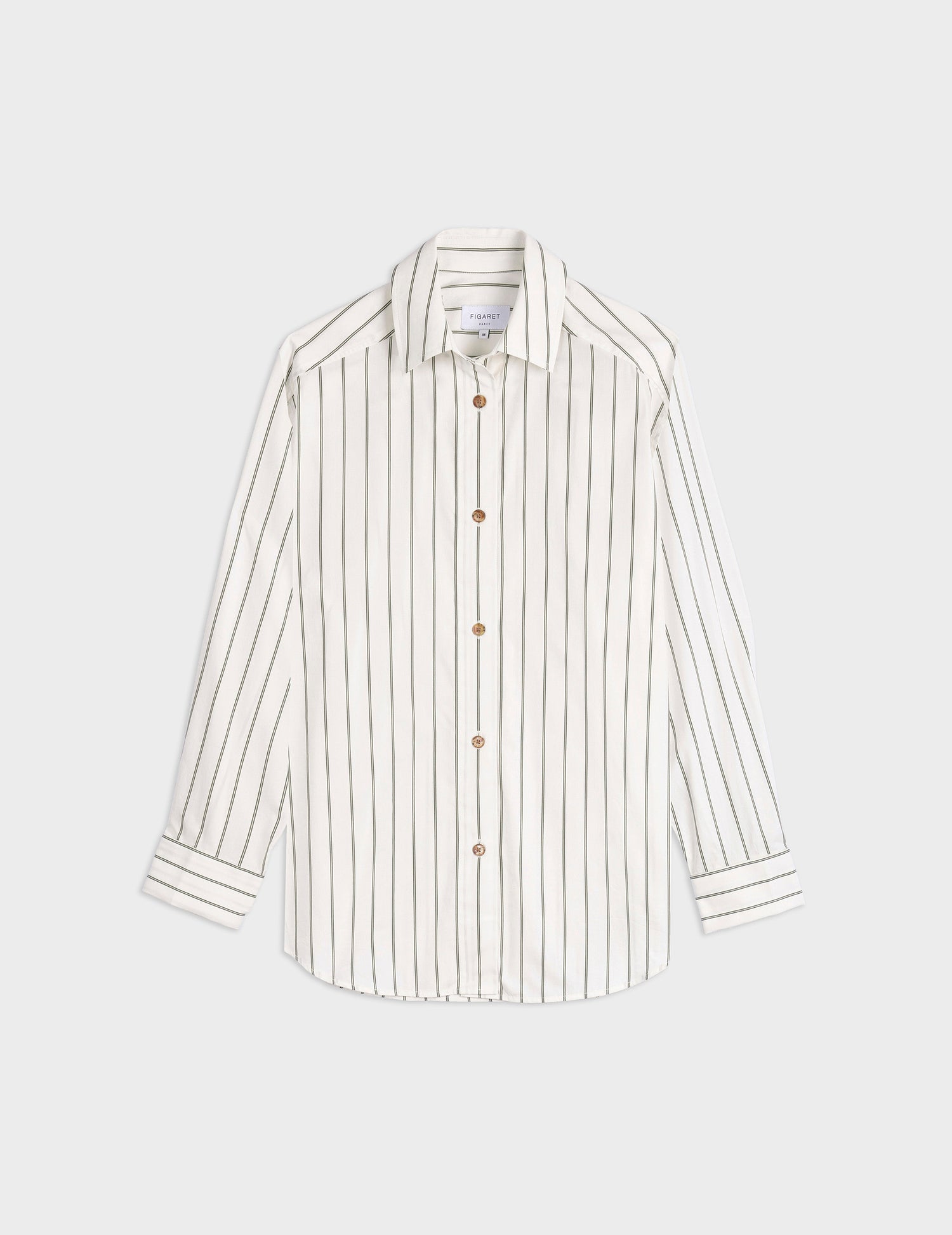 Chemise Hannah rayée kaki - Popeline - Col Chemise - Poignets Mousquetaires#3