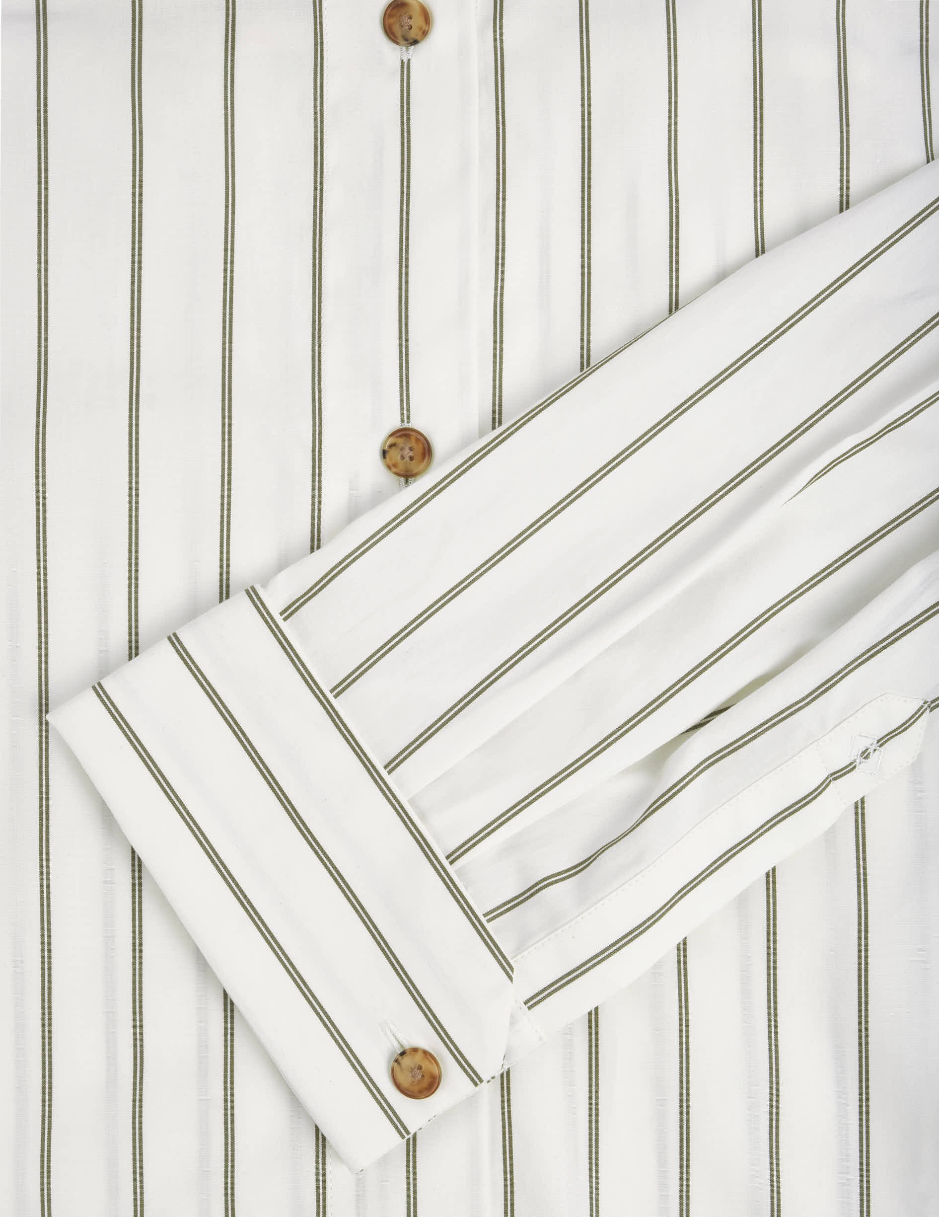 Chemise Hannah rayée kaki - Popeline - Col Chemise - Poignets Mousquetaires