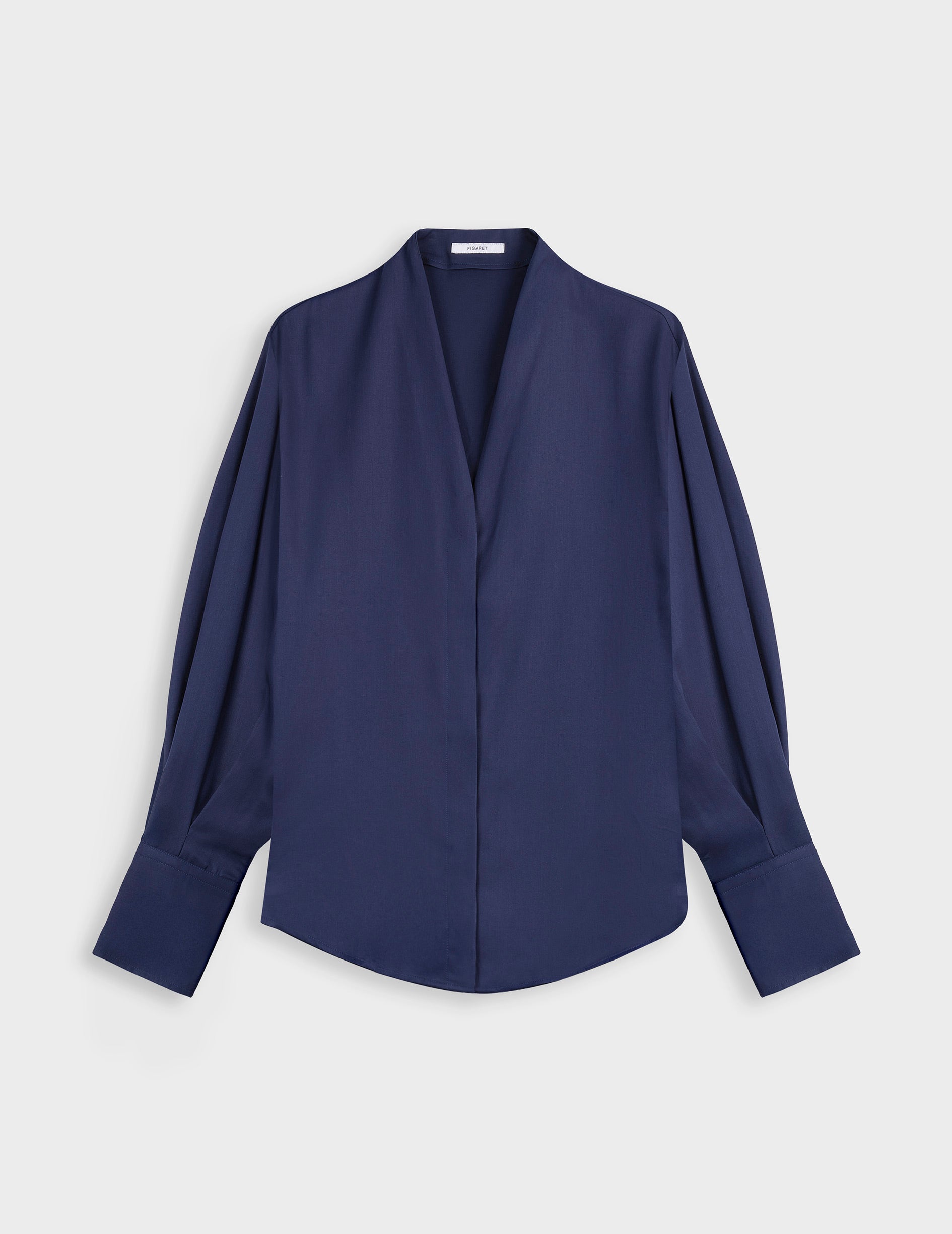 Ilena hidden button placket in navy lyocell shirt