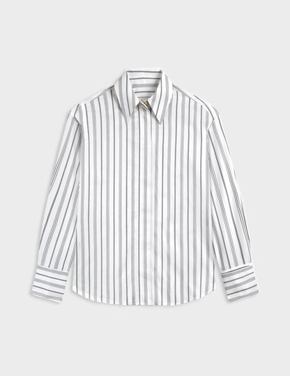 Irisa navy striped hidden button placket shirt