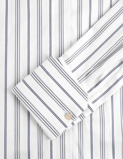 Irisa navy striped hidden button placket shirt