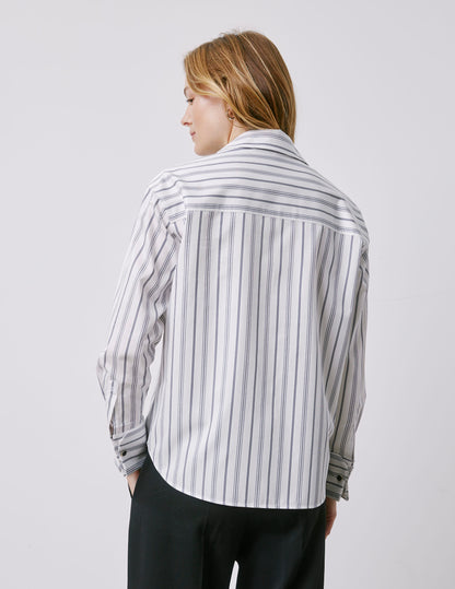 Irisa navy striped hidden button placket shirt