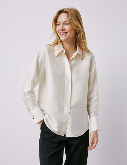 Irisa white hidden button placket shirt