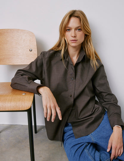 Chemise Léanna en laine vierge marron