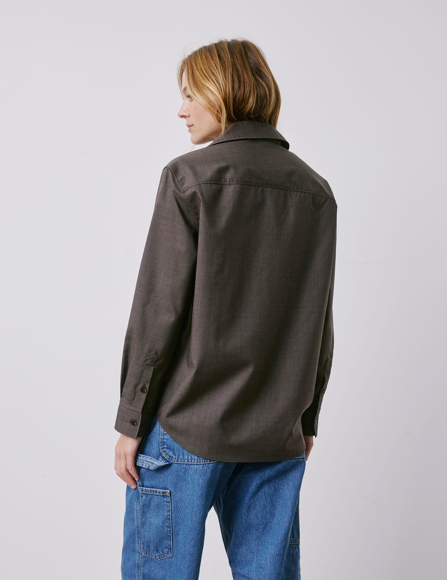 Chemise Léanna en laine vierge marron - Toile - Col Chemise#3