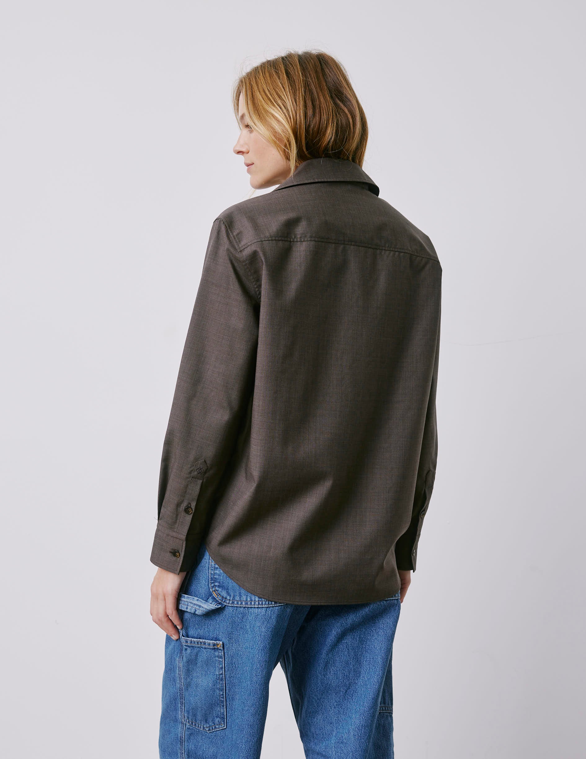 Chemise Léanna en laine vierge marron - Toile - Col Chemise