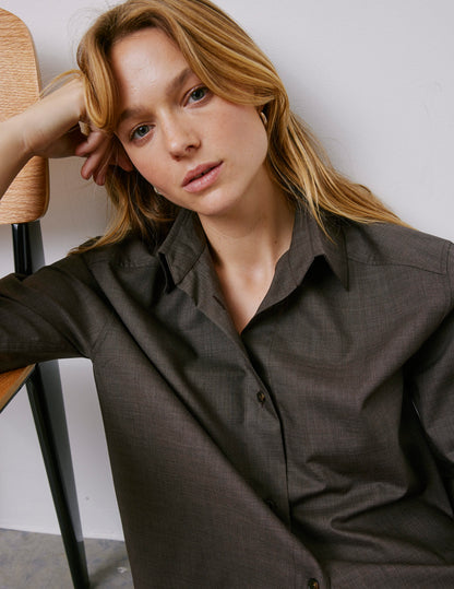 Chemise Léanna en laine vierge marron