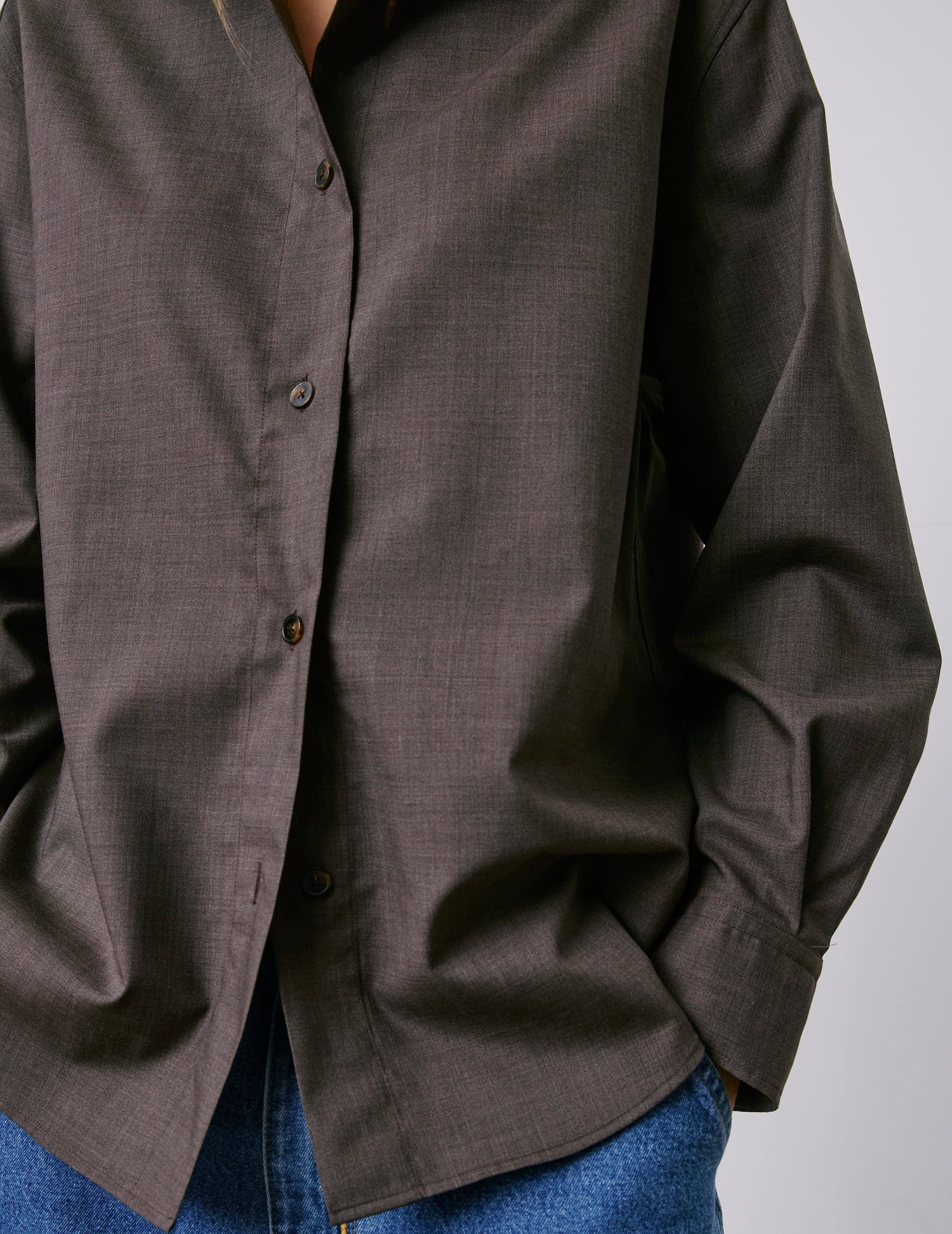 Chemise Léanna en laine vierge marron - Toile - Col Chemise#5