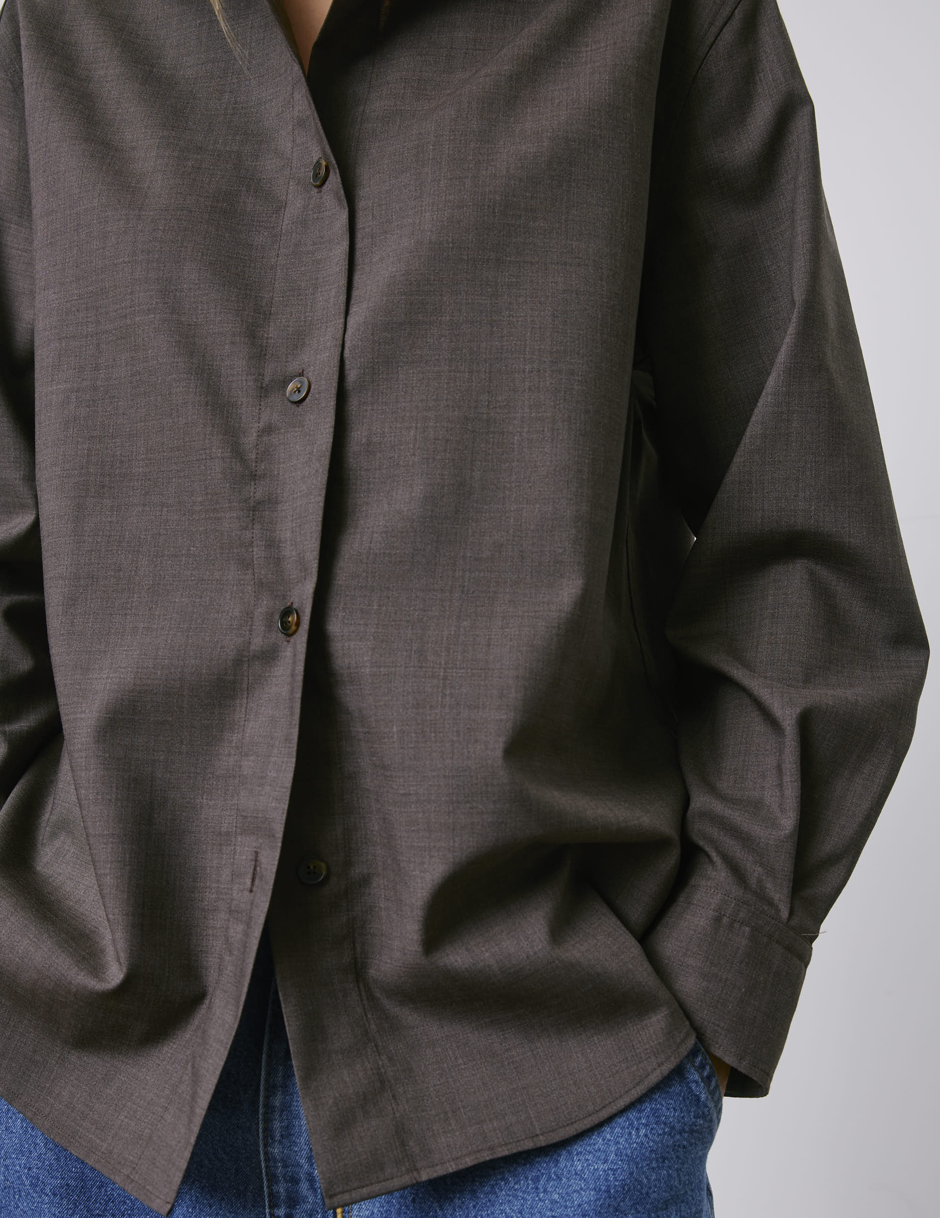 Chemise Léanna en laine vierge marron - Toile - Col Chemise