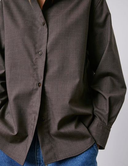 Chemise Léanna en laine vierge marron