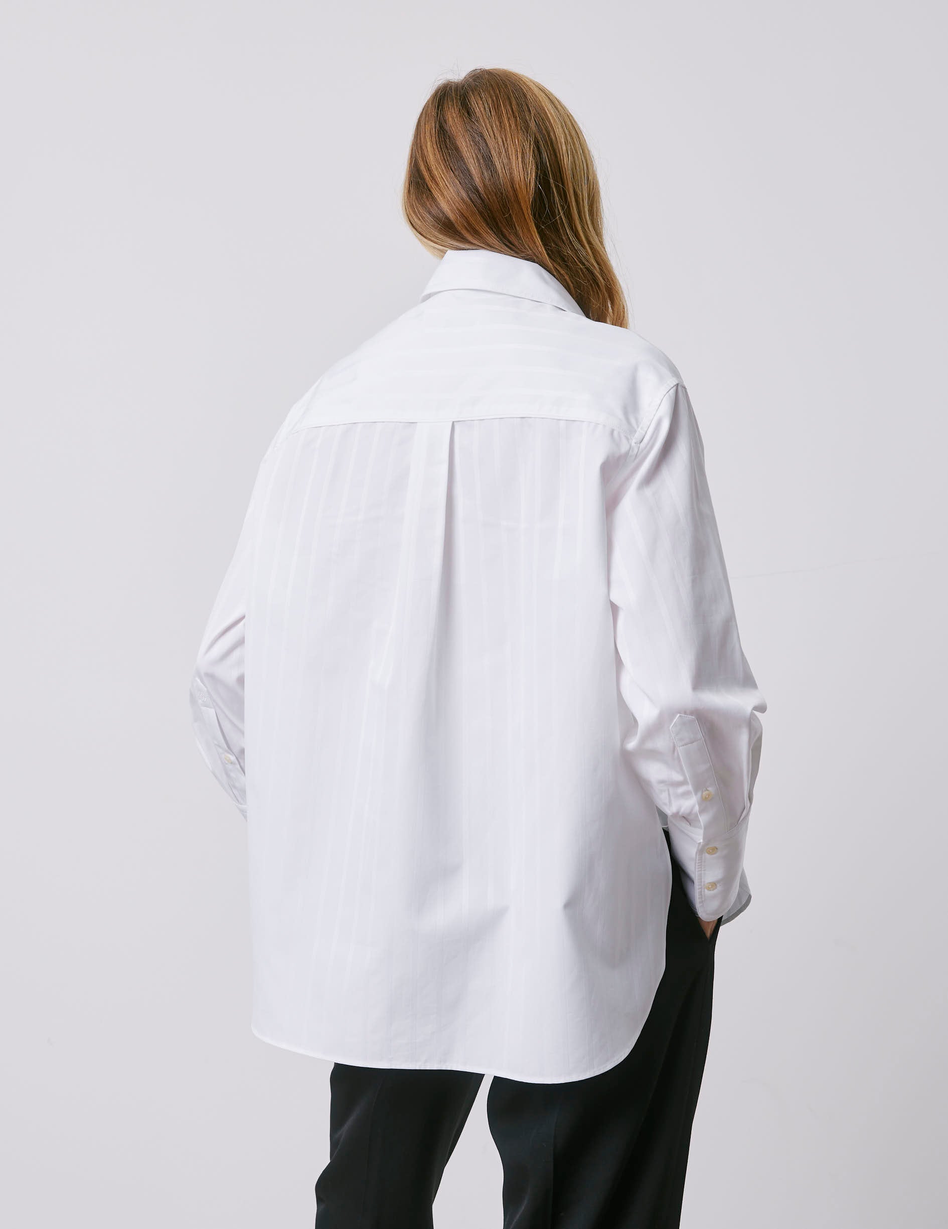 Chemise oversize Léa rayée blanche - Popeline - Col Chemise