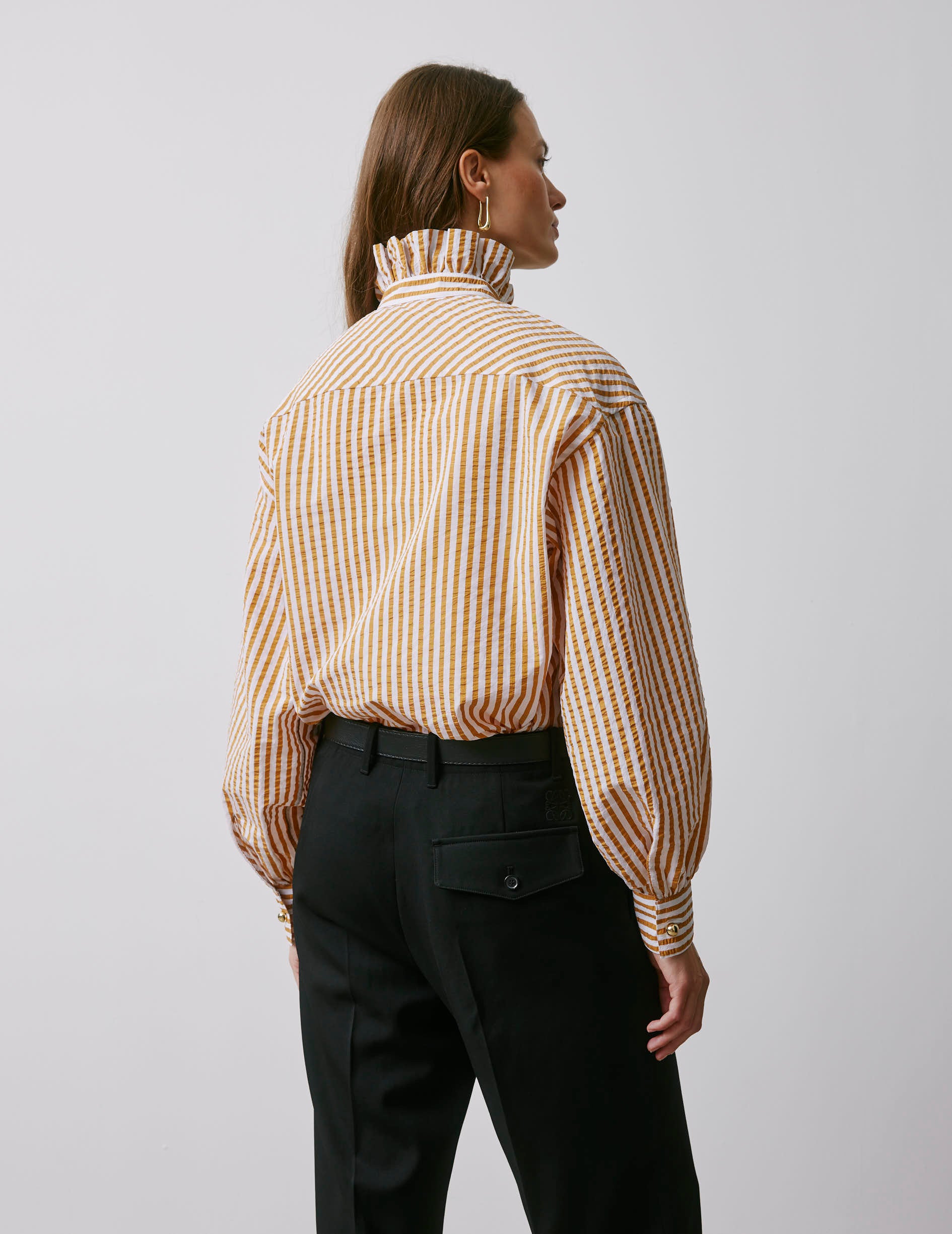 Chemise Lisa rayée ocre - Seersucker - Col Victorien