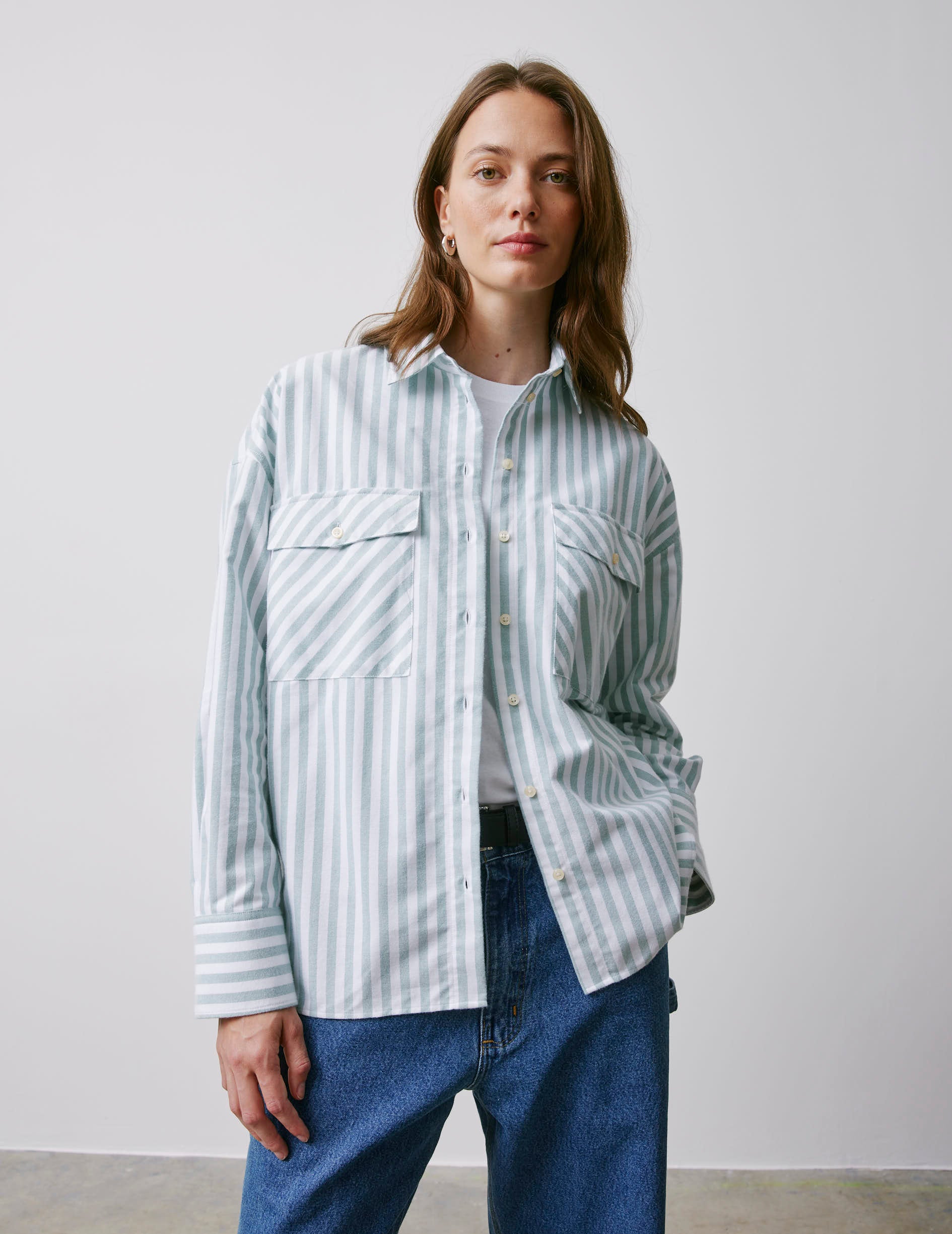 Chemise oversize Maliza rayée verte