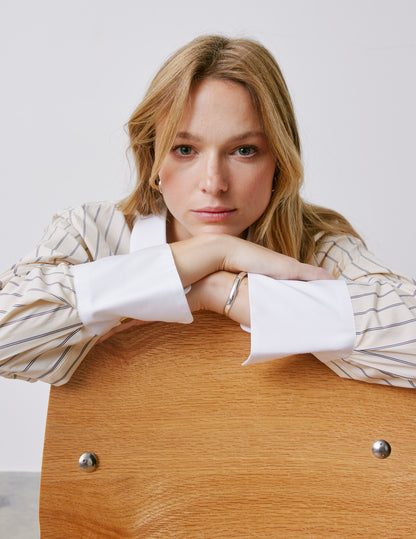 Chemise Mathéa gorge cachée rayée beige