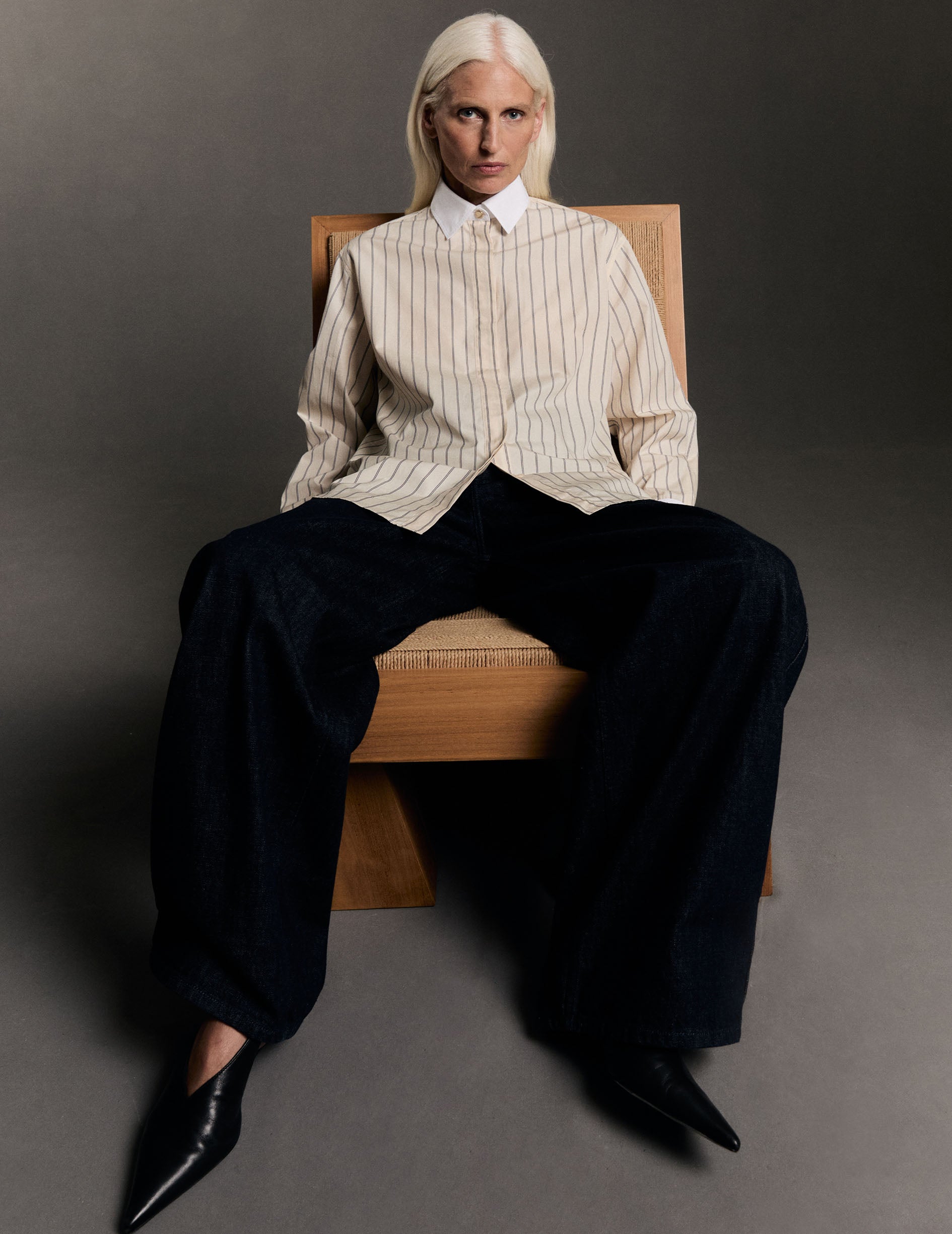 Chemise Mathéa gorge cachée rayée beige - Popeline - Col Chemise