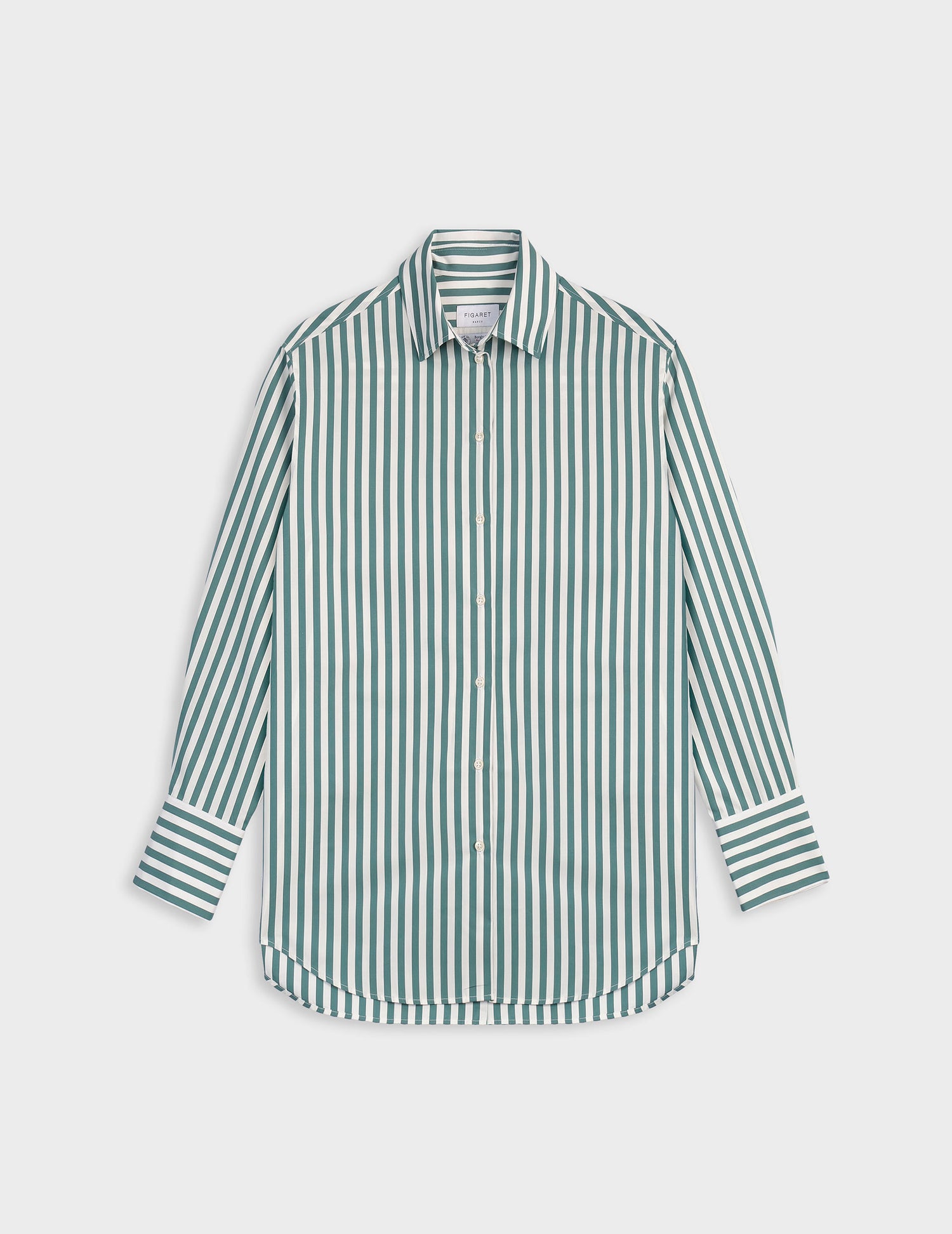 Chemise oversize Mathilde rayée vert sauge - Popeline - Col Chemise#5