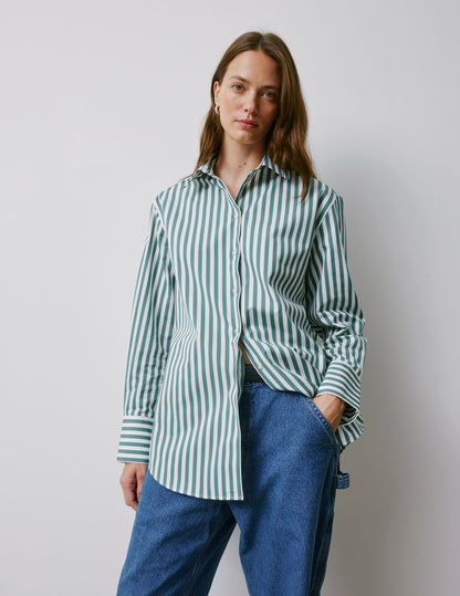 Chemise oversize Mathilde rayée vert sauge