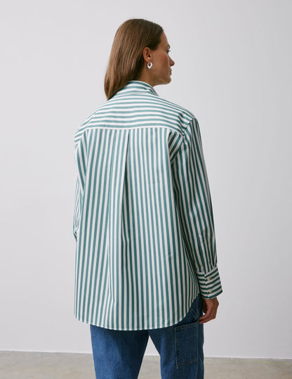 Chemise oversize Mathilde rayée vert sauge