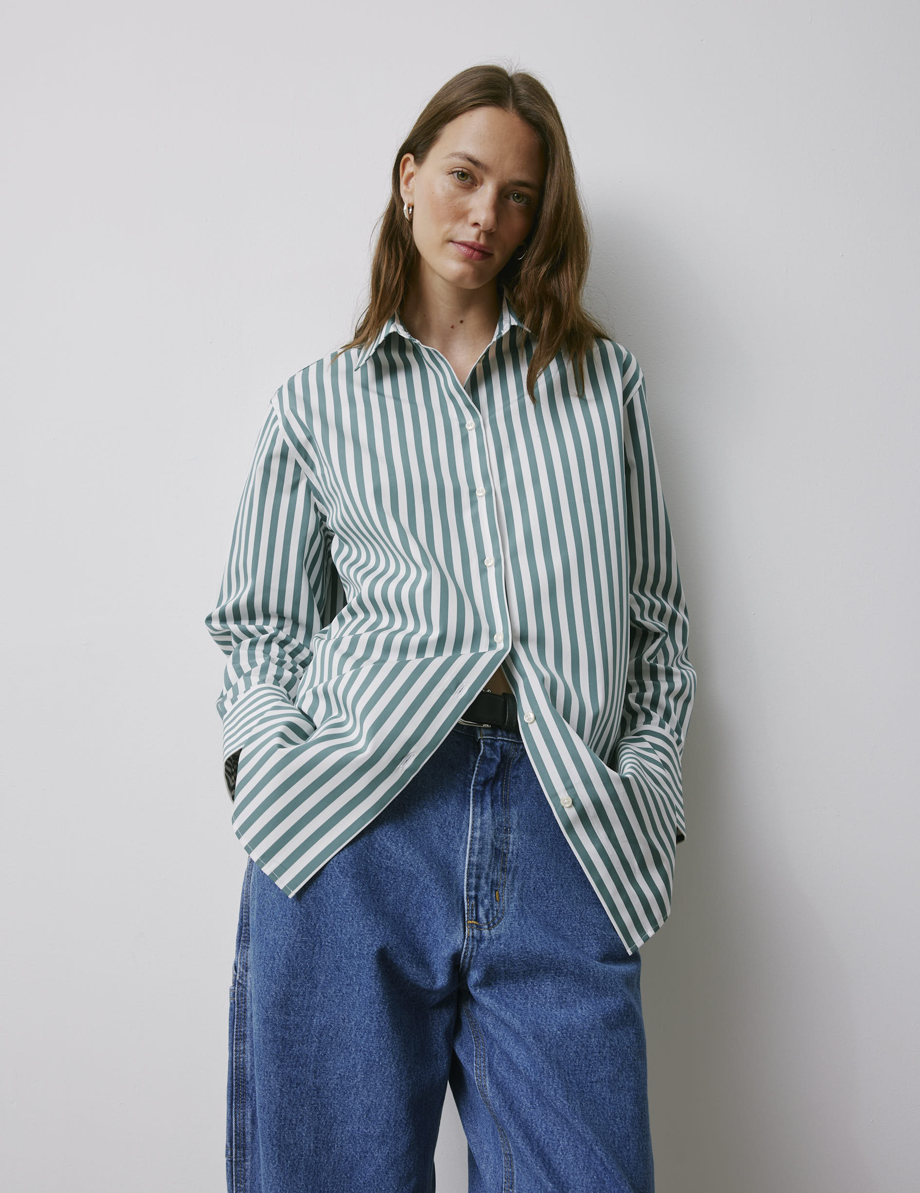 Chemise oversize Mathilde rayée vert sauge