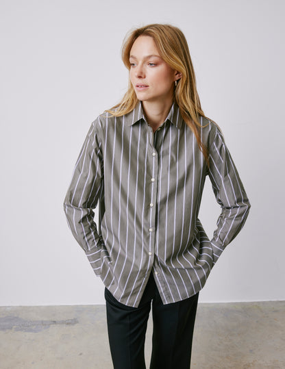 Mathilde khaki striped oversized shirt