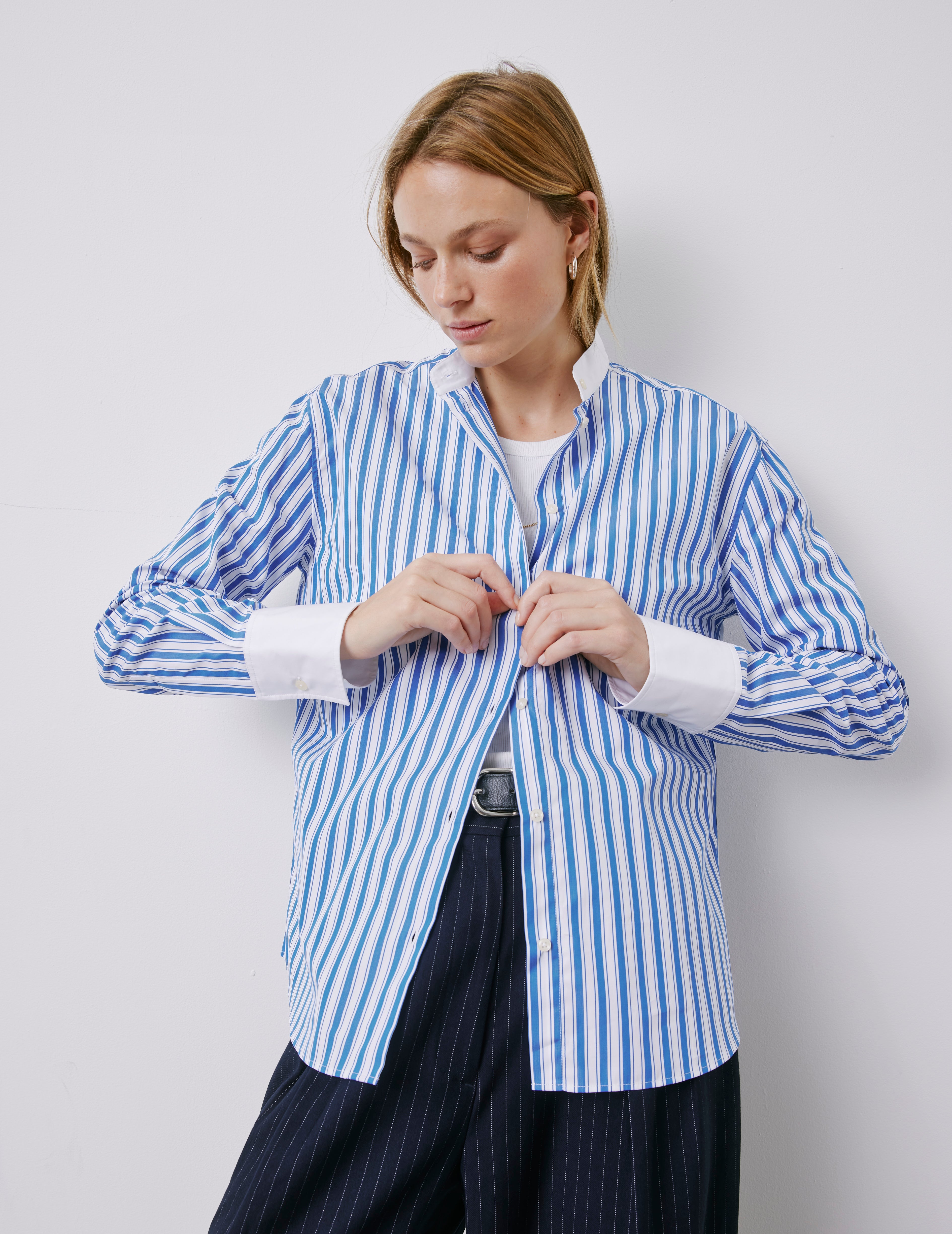 Maude blue striped shirt